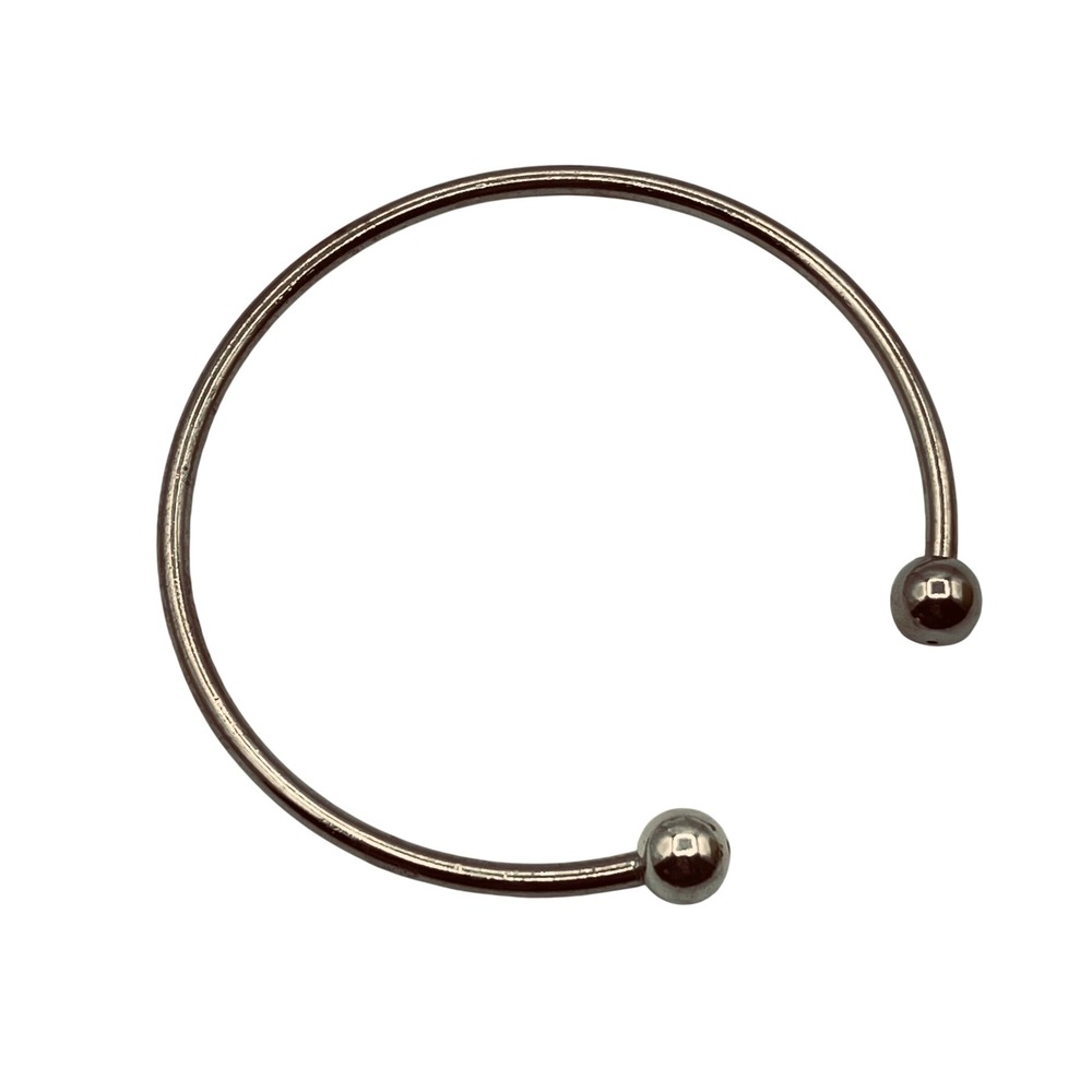 Silver Tone Ball End Cuff Bracelet Minimalist Polished Torque Bangle